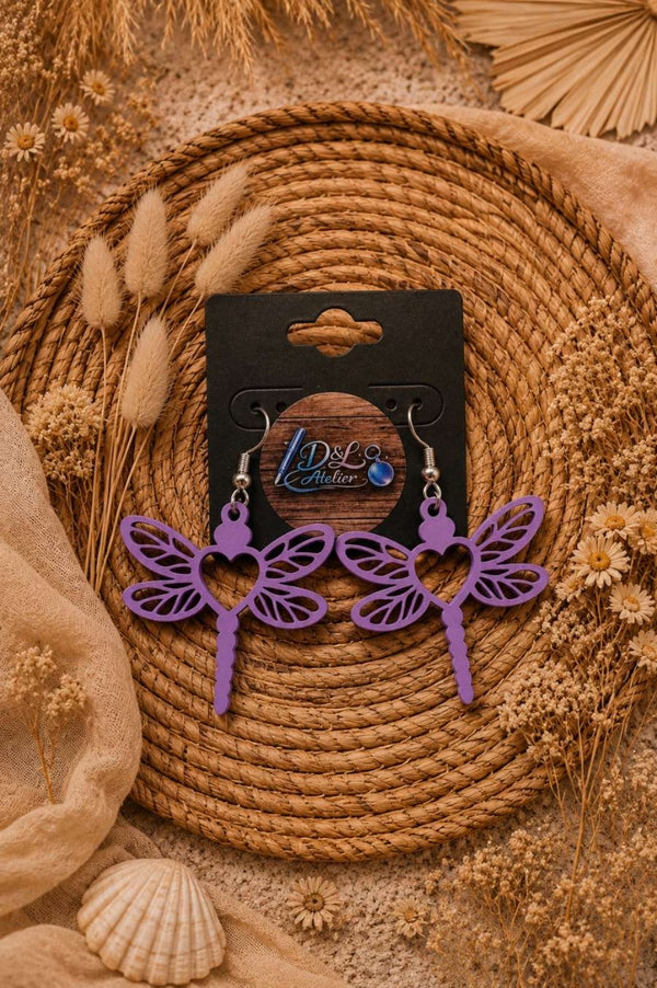 Boucle d'oreille   LIBELLULE AMÉTHYSTE